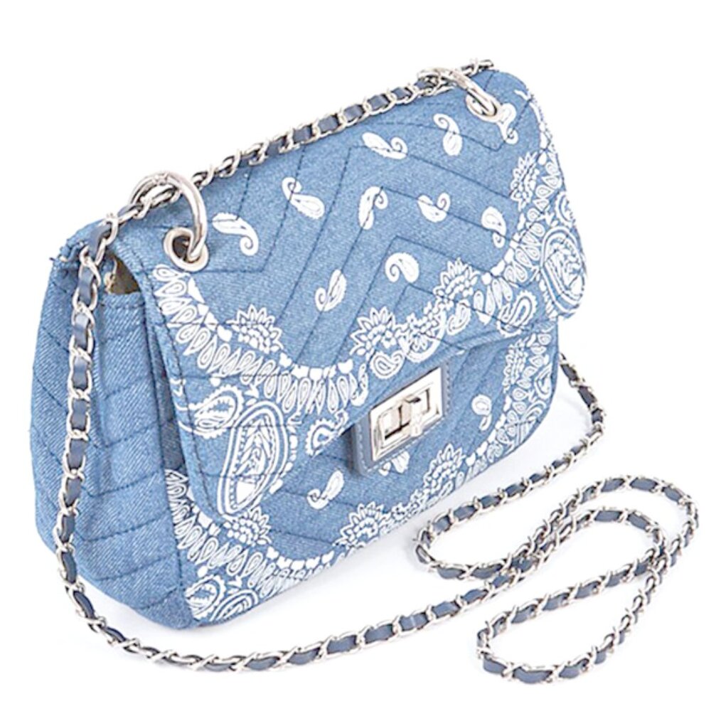 BNWT Paisley Bandana Printed Quilted Denim Crossbody Swing Bag - Picture 2 of 5